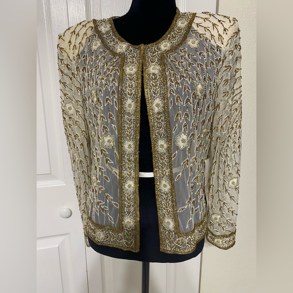 NWT Landmark Gold and Cream Embroidered Women's Jacket size 1XL
